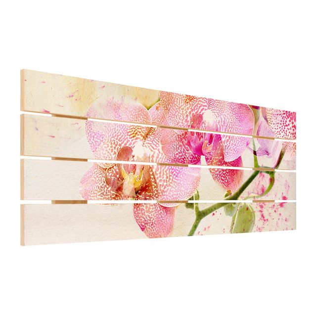 Obraz z drewna - Akwarela Kwiaty Storczyki