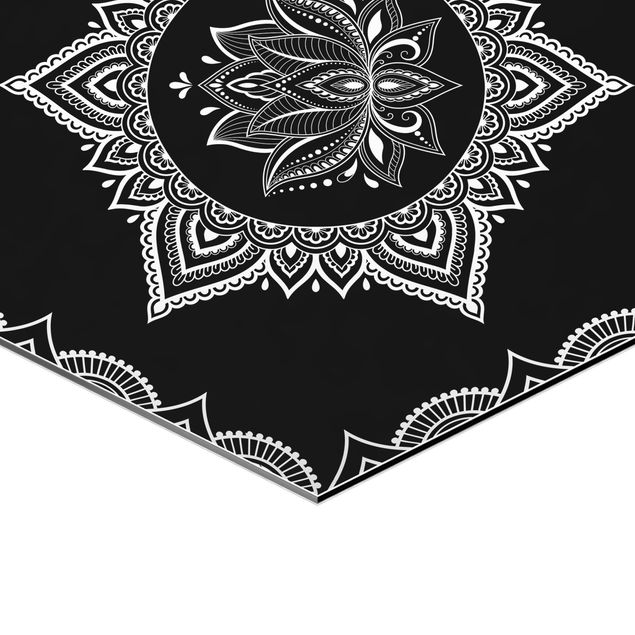 Obraz heksagonalny z Alu-Dibond 2-częściowy - Zestaw ilustracji Lotus OM Czarny