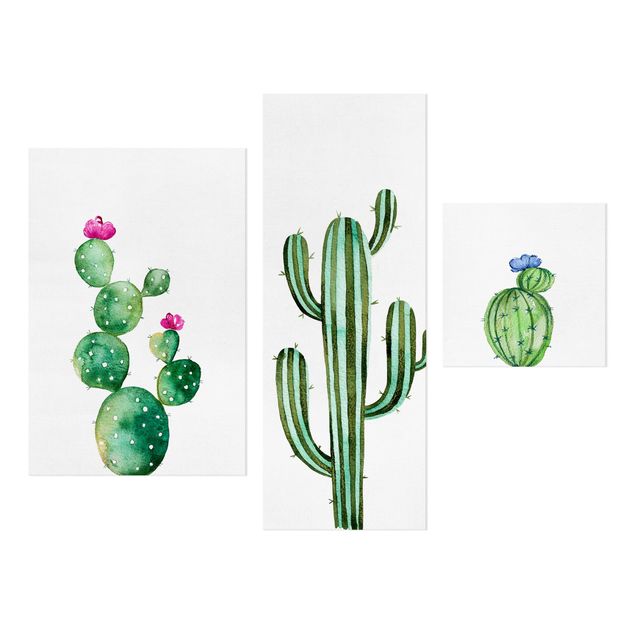 Obraz na płótnie 3-częściowy - Akwarela Zestaw kaktusów