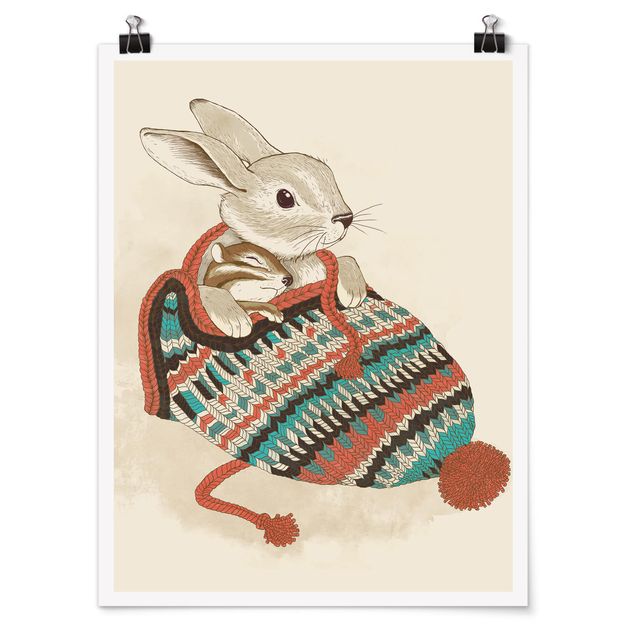 Zwierzęta obrazy Ilustracja przedstawiająca króliczka w czapce