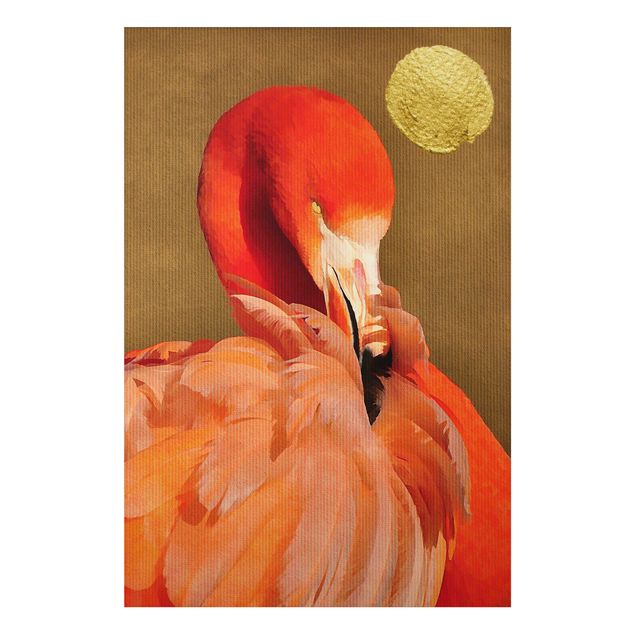 Obrazy do salonu Złoty księżyc z flamingiem