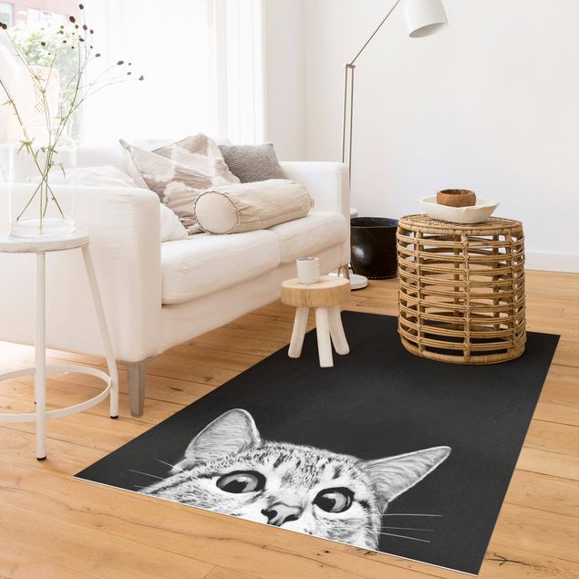 dywan zewnętrzny Ilustracja kot czarno-biały rysunek