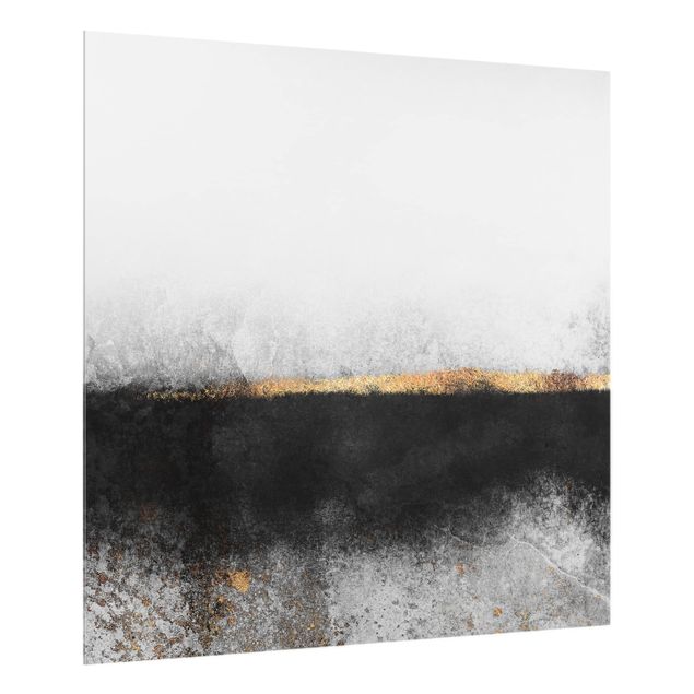Panele szklane do kuchni Abstrakcja Złoty horyzont czarno-biały