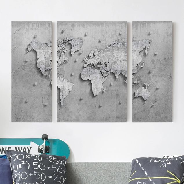Obrazy do salonu nowoczesne Mapa świata z betonu