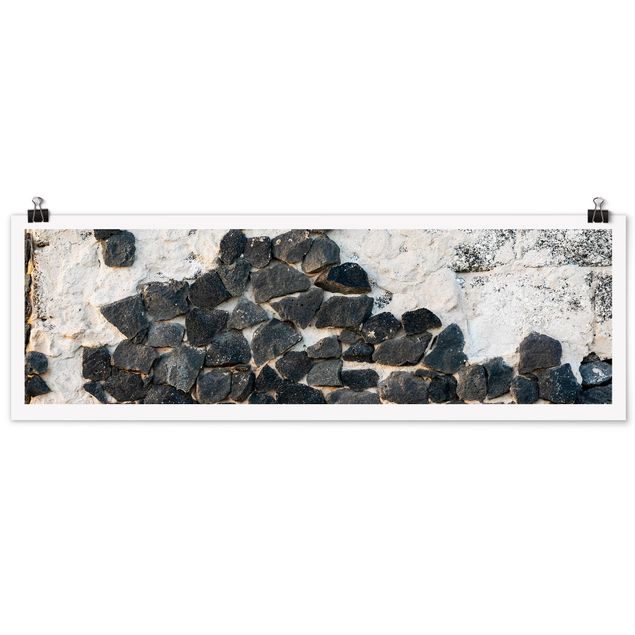Obraz szary Ściana z czarnymi kamieniami