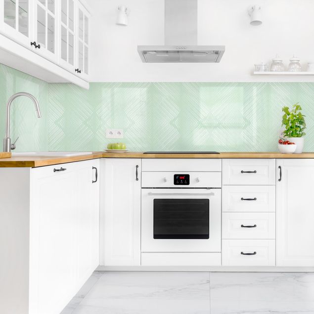 Panele szklane do kuchni Wzór rombów z paskami w kolorze miętowej zieleni II