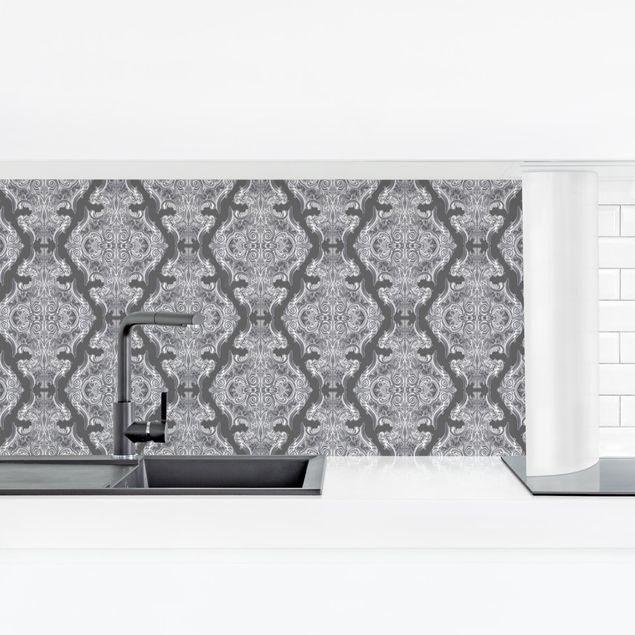 Panel ścienny do kuchni - Akwarela Barokowy wzór na tle ciemnoszarego koloru