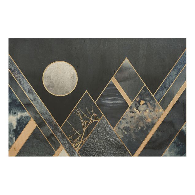 Obrazy Złoty księżyc abstrakcyjne czarne góry