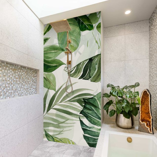 Panele ścienne do łazienki Watercolour Tropical Leaves And Tendrils