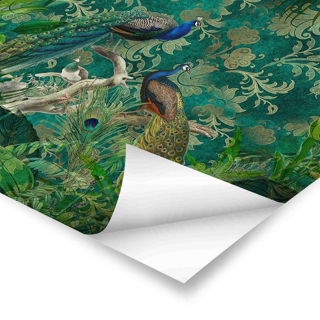 Obrazy z motywem kwiatowym Shabby Chic Kolaż - Noble Peacock II