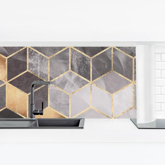 Panele szklane do kuchni czarno-biały złota geometria