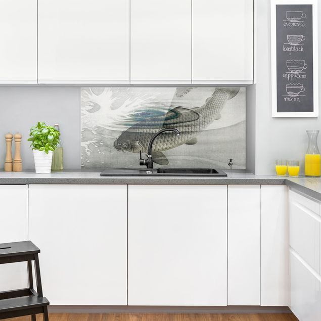 Panel szklany do kuchni Ilustracja w stylu vintage Ryba azjatycka III