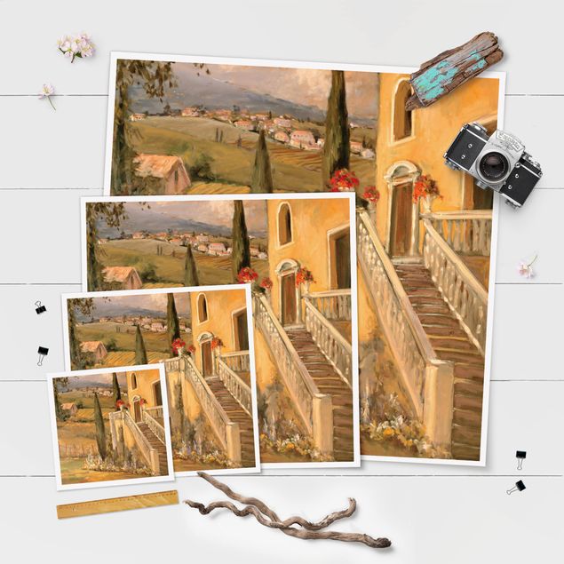 Plakat - Krajobraz włoski - schody do domu