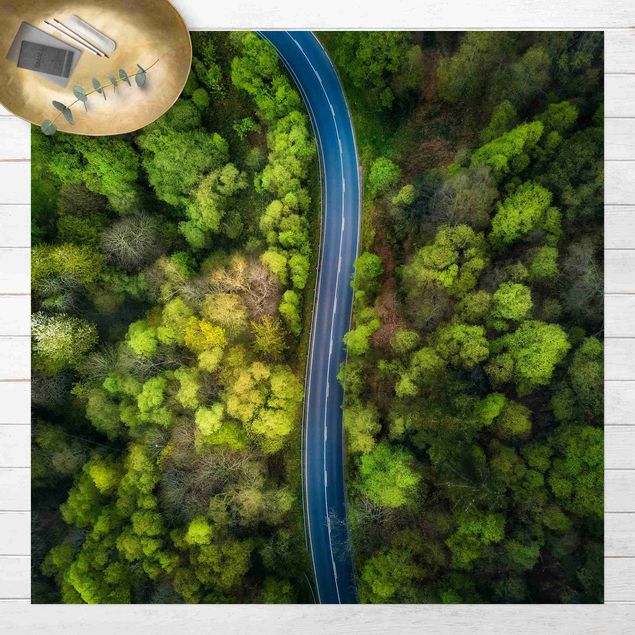 dywany zewnętrzne tarasowe Zdjęcie lotnicze - Droga asfaltowa w lesie