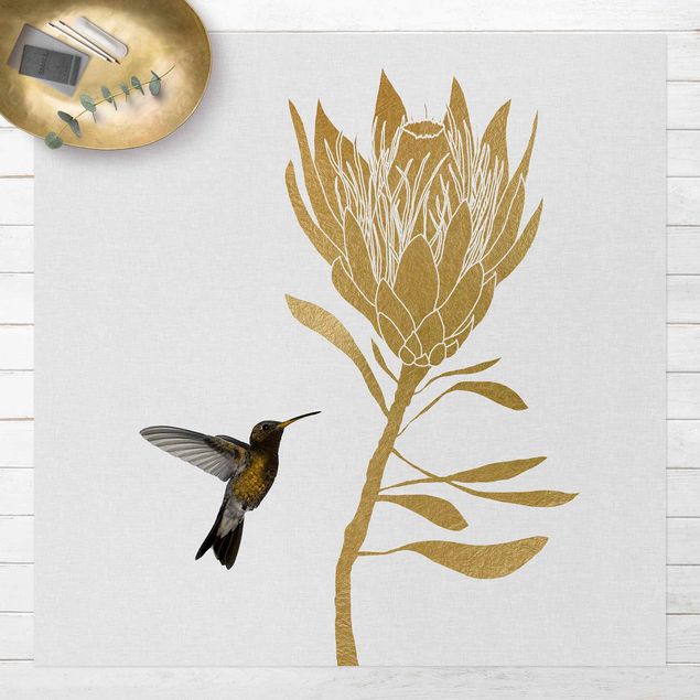 dywany zewnętrzne tarasowe Koliber i tropikalny złoty kwiat