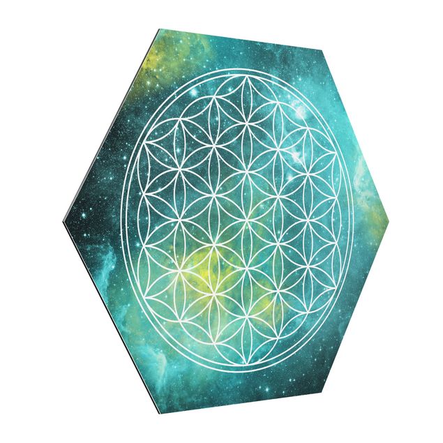 Obraz heksagonalny z Alu-Dibond - Kwiat życia w świetle gwiazd