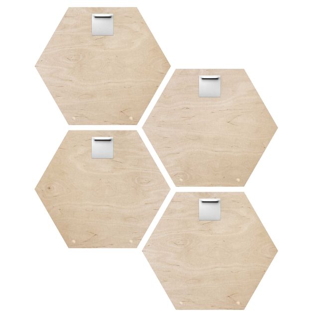 Obraz heksagonalny z drewna 4-częściowy - Litery HOME Biały zestaw II