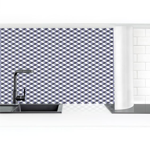 Panel ścienny do kuchni - Płytka geometryczna Mix Cube Purple