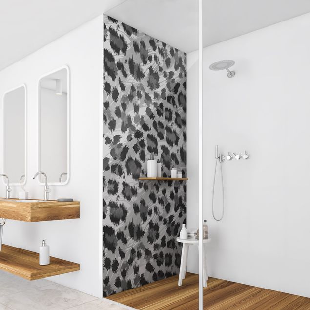 Panele ścienne do łazienki pod prysznic Leopard Print With Watercolour Pattern In Grey