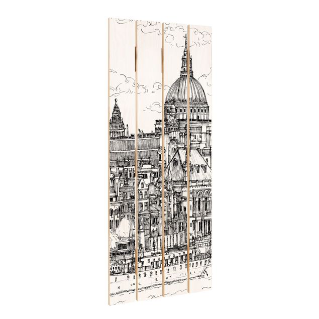 Obraz z drewna - Studium miasta - Katedra