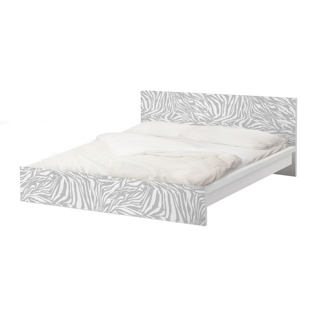 Okleina meblowa IKEA - Malm łóżko 140x200cm - Wzór w paski w kolorze jasnoszarym