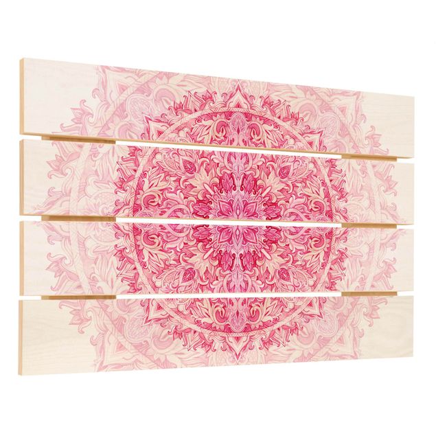 Obraz z drewna - Mandala akwarelowy ornament różowy