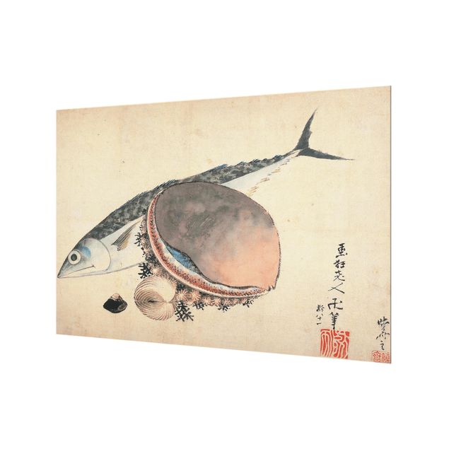 Panel szklany do kuchni - Katsushika Hokusai - Makrela i przegrzebki