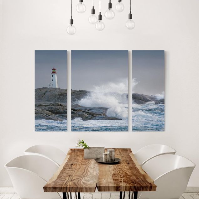 Nowoczesne obrazy do salonu Fale sztormowe przy latarni morskiej