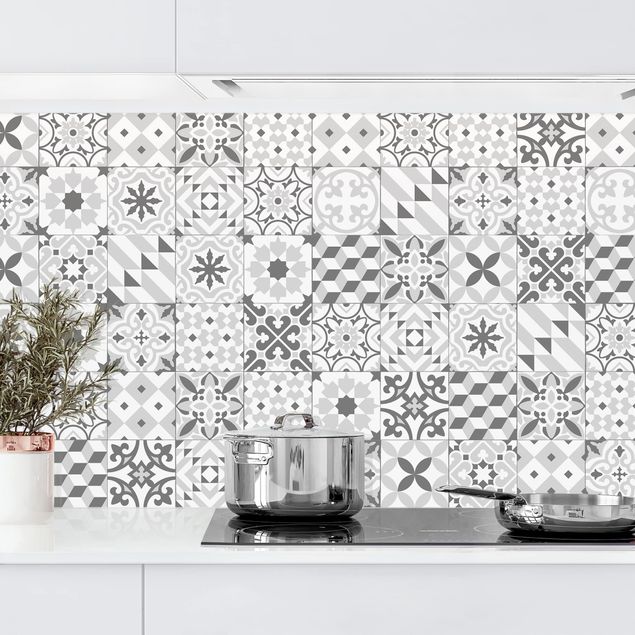 Panel ścienny do kuchni - Płytka geometryczna Mix szary