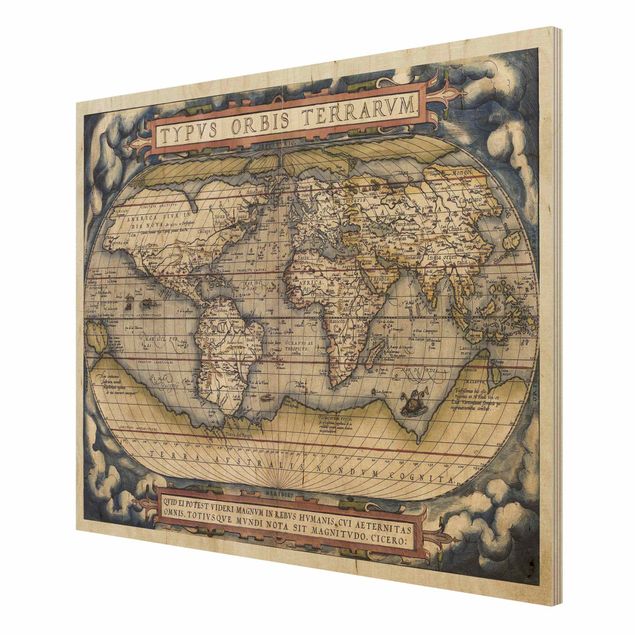Obrazy na drewnie Historyczna mapa świata Typus Orbis Terrarum