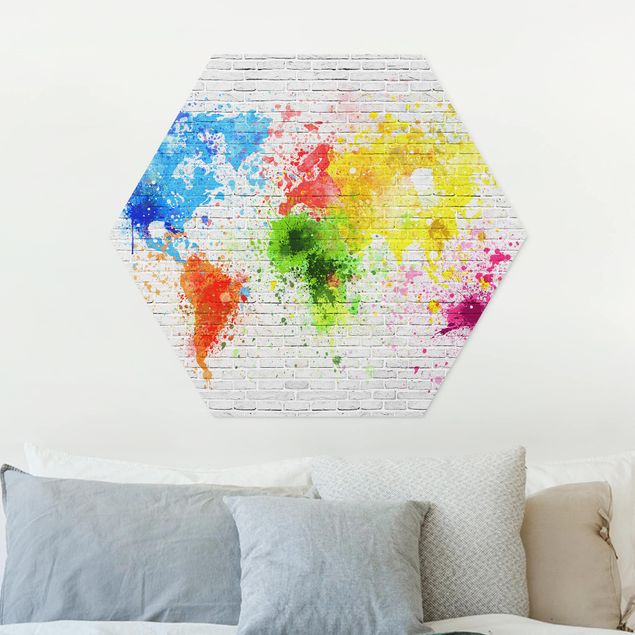 Dekoracja do kuchni Mapa świata z białą cegłą