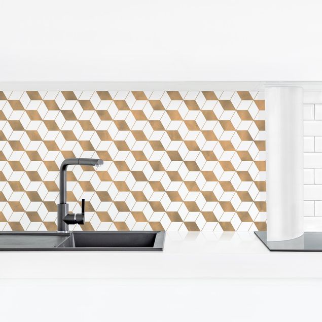 Panel ścienny do kuchni - Wzór sześcianu w trójwymiarze w kolorze złotym