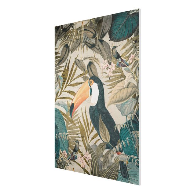 Obrazy nowoczesne Kolaże w stylu vintage - Tukan w dżungli