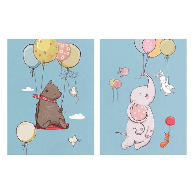 Obrazy zwierzęta Śliczne zwierzęta lecące na balonie