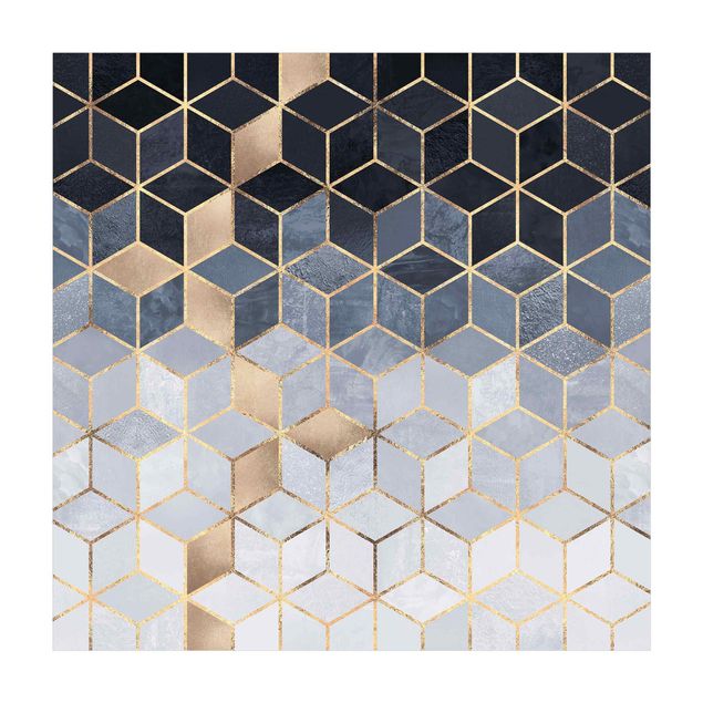 nowoczesny dywan Niebiesko-biała złota geometria