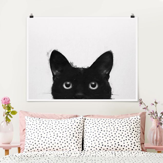 Nowoczesne obrazy do salonu Ilustracja czarnego kota na białym obrazie