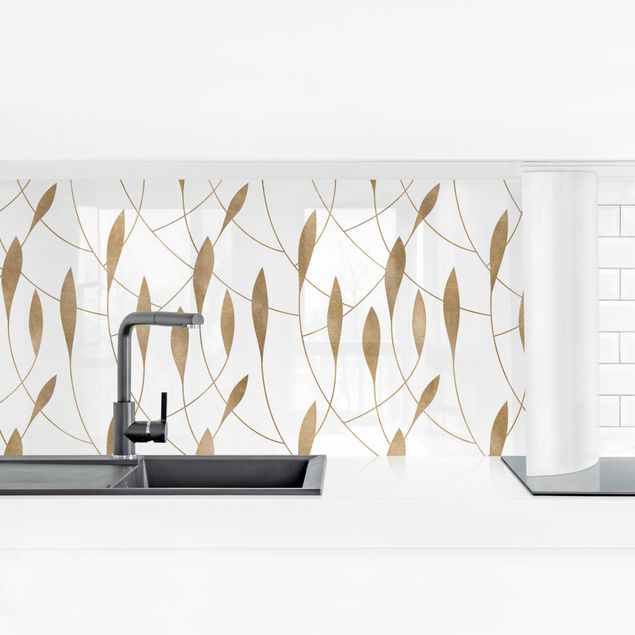 Panel ścienny do kuchni - Naturalny wzór zamiatających liści w kolorze złotym
