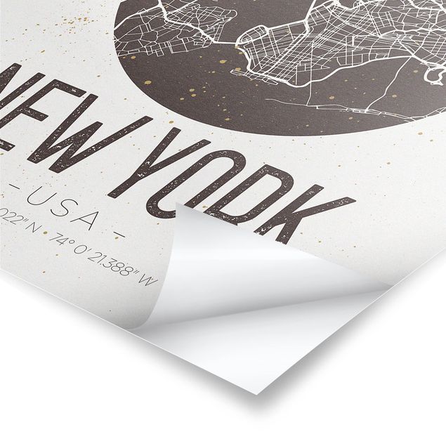 Obraz brązowy Mapa miasta Nowy Jork - Retro