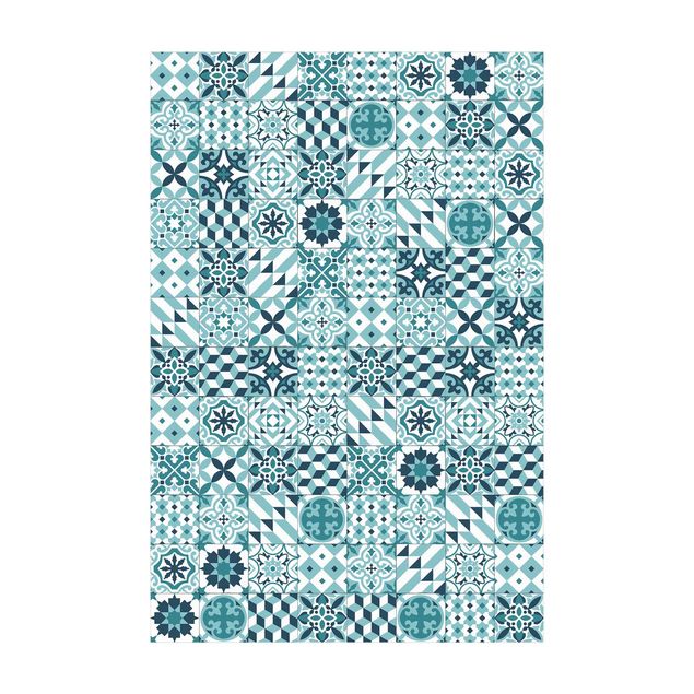 dywan nowoczesny Płytka geometryczna mix turkusowy