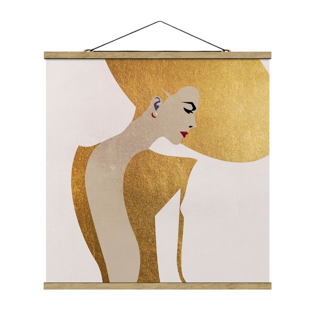 Obrazy portret Dama w kapeluszu w kolorze złotym