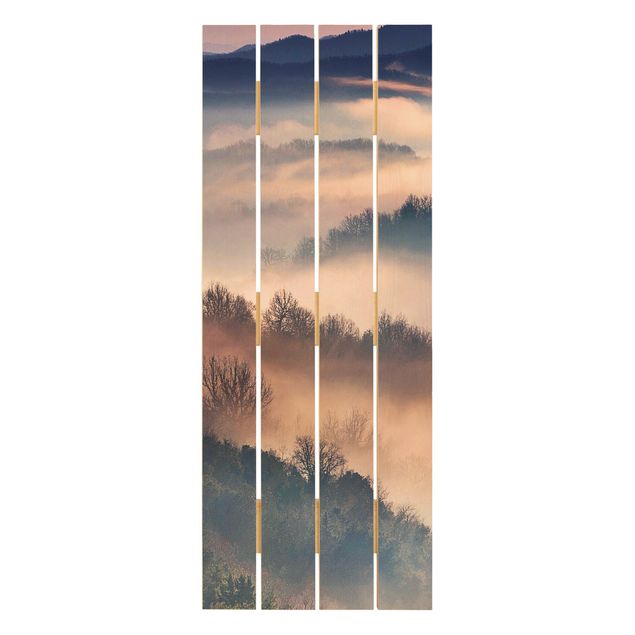 Obraz z drewna - Mgła o zachodzie słońca