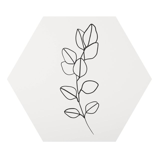 Obrazy kwiatowe Line Art Gałązka liści czarno-biały