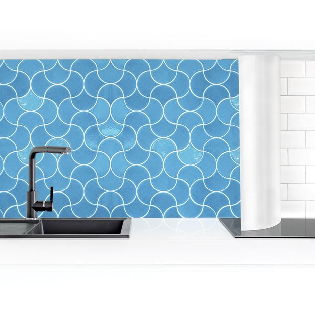 Panel ścienny do kuchni - Krzywe płytki ceramiczne - jasnoniebieskie