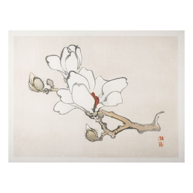 Obrazy do salonu Rysunki azjatyckie Vintage Magnolia biała