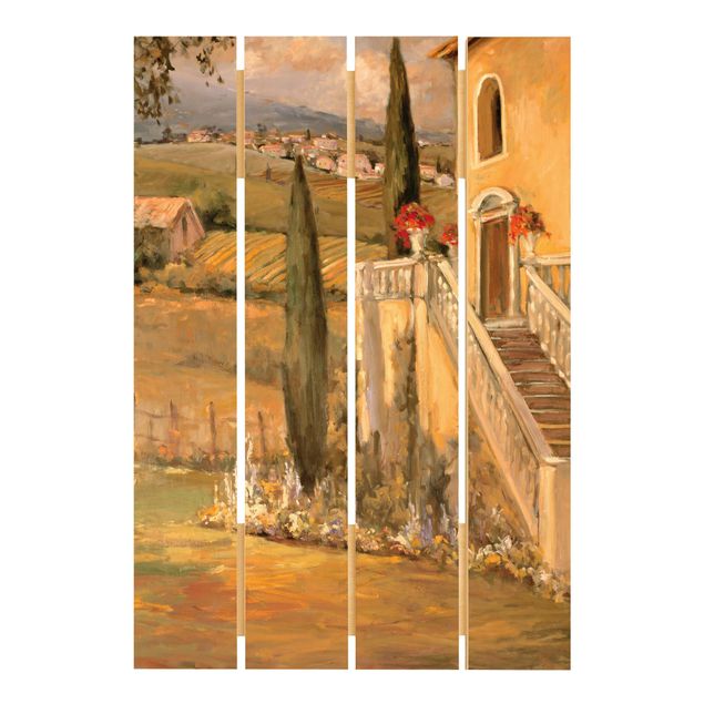 Obraz z drewna - Krajobraz włoski - schody do domu