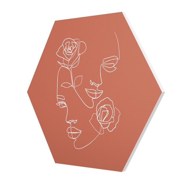 Obrazy kwiatowe Line Art Twarze kobiet Róże Miedź