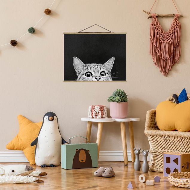 Obrazy do salonu Ilustracja kot czarno-biały rysunek