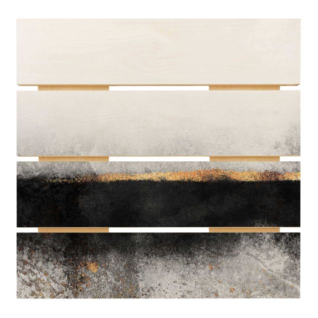 Obrazy na drewnie Abstrakcja Złoty horyzont czarno-biały