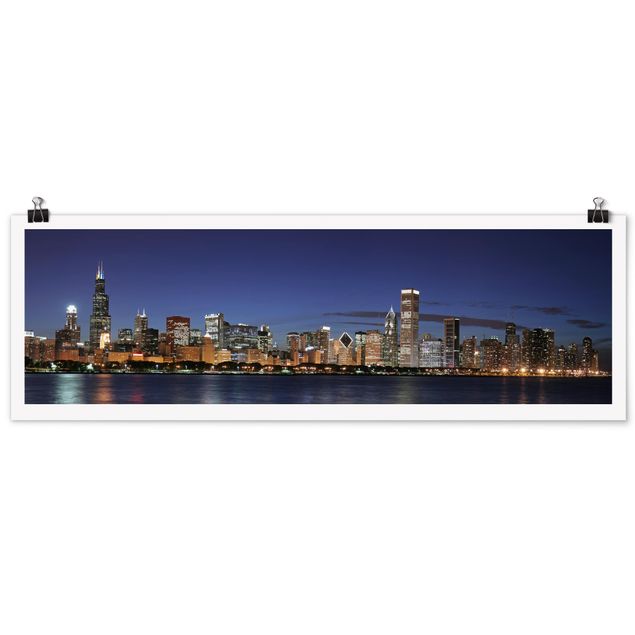 Plakaty architektura Nocna panorama Chicago