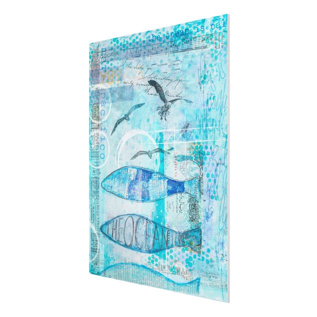 Obrazy nowoczesny Kolorowy kolaż - Niebieskie rybki